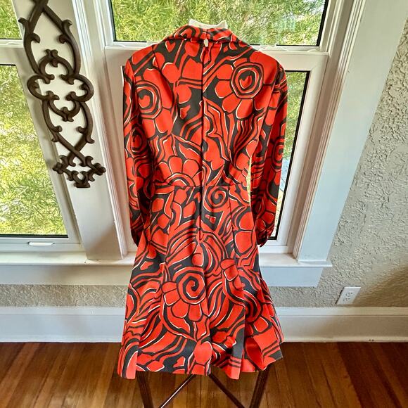 Vintage Eleanor Brenner Couture Orange & Black Mod Print Dress 1970s Size Small - Picture 5 of 16